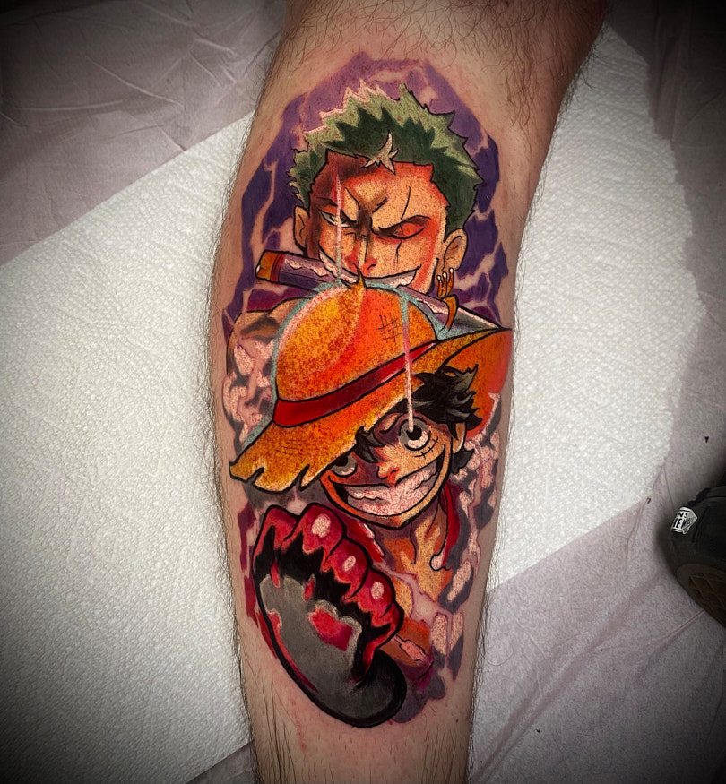 One-Piece Luffy and Zoro tattoo by Anna Saveria